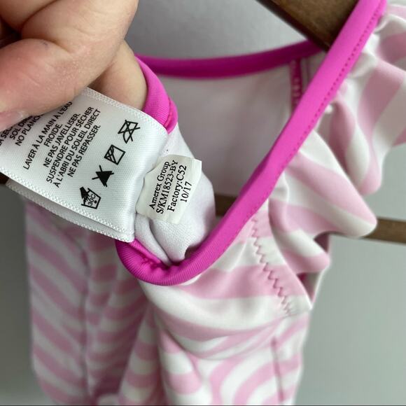 Kilo And Max | Pink & White Striped Flamingo Swimsuit One Piece Ruffle Strap 24M - Picture 8 of 9